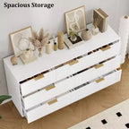 Commode moderne à 7 tiroirs cannelés avec poignées dorées, large commode de rangement en bois pour chambre à coucher, salon, entrée