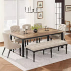 Table de salle à manger industrielle pour 6 à 8 personnes, table de cuisine en bois de 200 cm de long avec cadre en métal robuste et finition marron rustique - 6 places, comptoir rectangulaire
