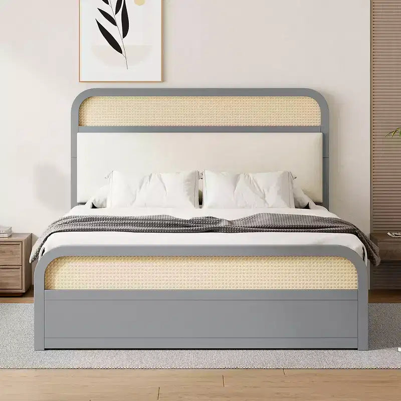 Lit plateforme en bois Whisen, format grand lit, avec lit gigogne et 2 tiroirs