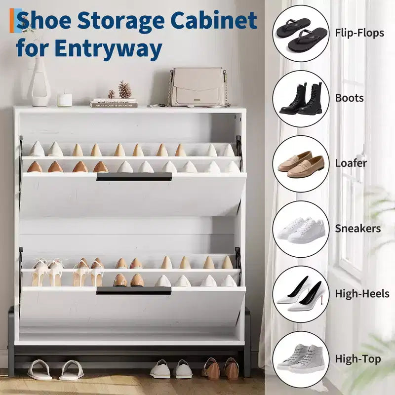 Meuble de rangement pour chaussures à 2 tiroirs basculants – avec pieds en métal, étagère réglable, organisateur de chaussures étroit pour entrée, foyer, couloir, salon