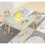 Table et chaises en bois Etokfoks Sloth pour enfants avec 2 chaises animaux Vert sauge pour salle de jeux, chambre, salle de classe