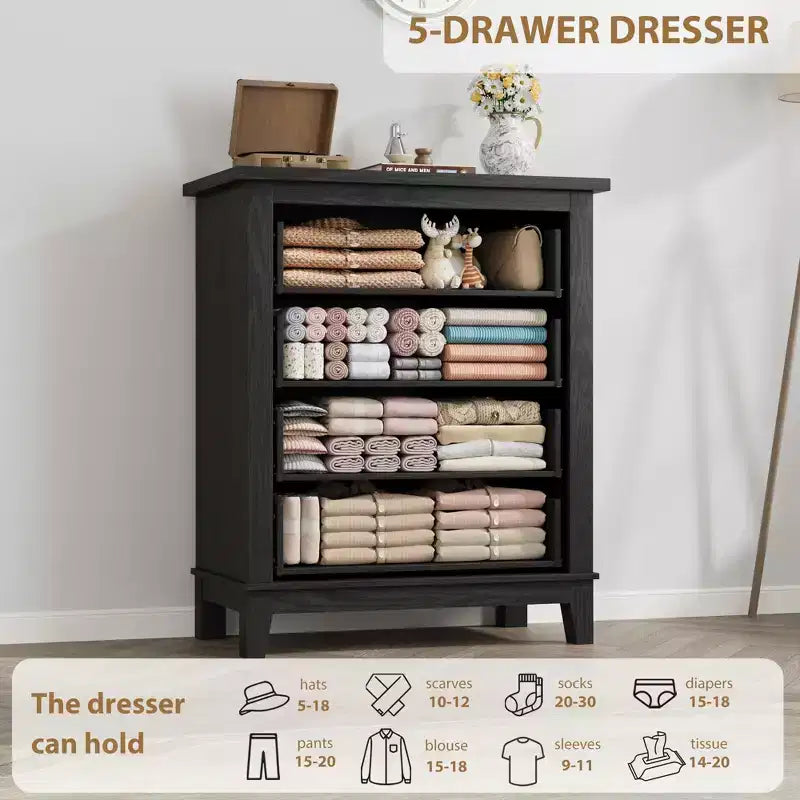 GustoWave Commode 4 tiroirs pour chambre à coucher, commode verticale haute de 88,4 cm avec grand rangement, commode en bois autoportante pour chambre à coucher, salon