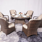 Ensemble de salle à manger rond 7 pièces en rotin tressé d'extérieur avec coussins par Moda Furnishings