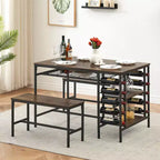 Ensemble de salle à manger 4 places, table de cuisine avec 2 bancs, casier à vin et étagère de rangement, ensemble de table de salle à manger rectangulaire, ensemble de salle à manger 3 pièces