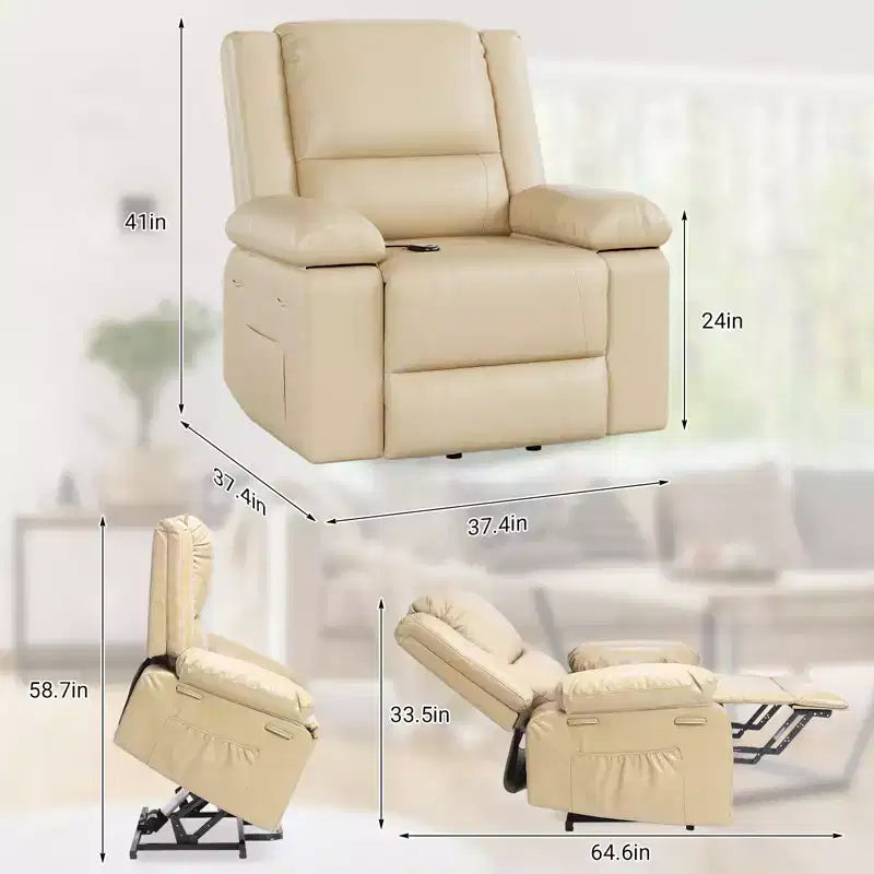 Fauteuil inclinable électrique - Chaleur et massage, fauteuil inclinable électrique robuste en cuir PU pour personnes âgées et à mobilité réduite, dossier et jambes réglables