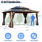 Tonnelle EROMMY à toit rigide, pergola extérieure avec double toit, moustiquaire et rideaux, auvent robuste pour patio, jardin, fête au bord de la piscine