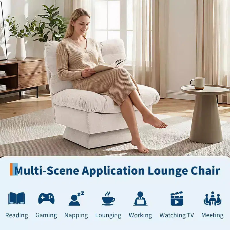 Fauteuil pivotant d'appoint moderne, fauteuil de salon 360°, coussin épais, rembourrage confortable, pour chambre, appartement, bureau