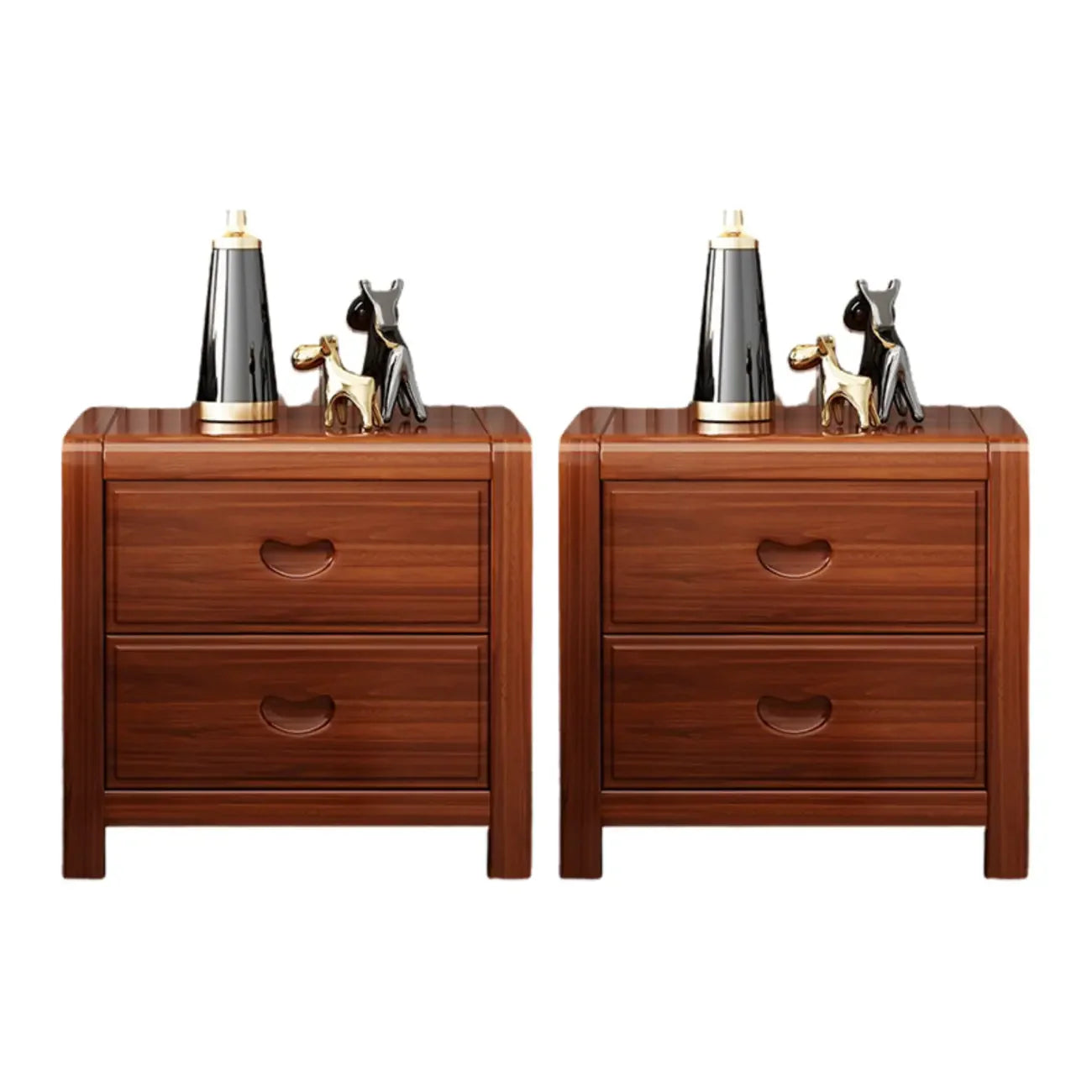 Petite Table de Chevet en Bois Marron Noyer Traditionnel à 2 Tiroirs