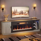 Meuble TV moderne Bestier avec cheminée et 70 LED, pour téléviseurs jusqu'à 80 pouces, console TV de jeu PS5 avec cheminée 36 pouces et placard pour salon