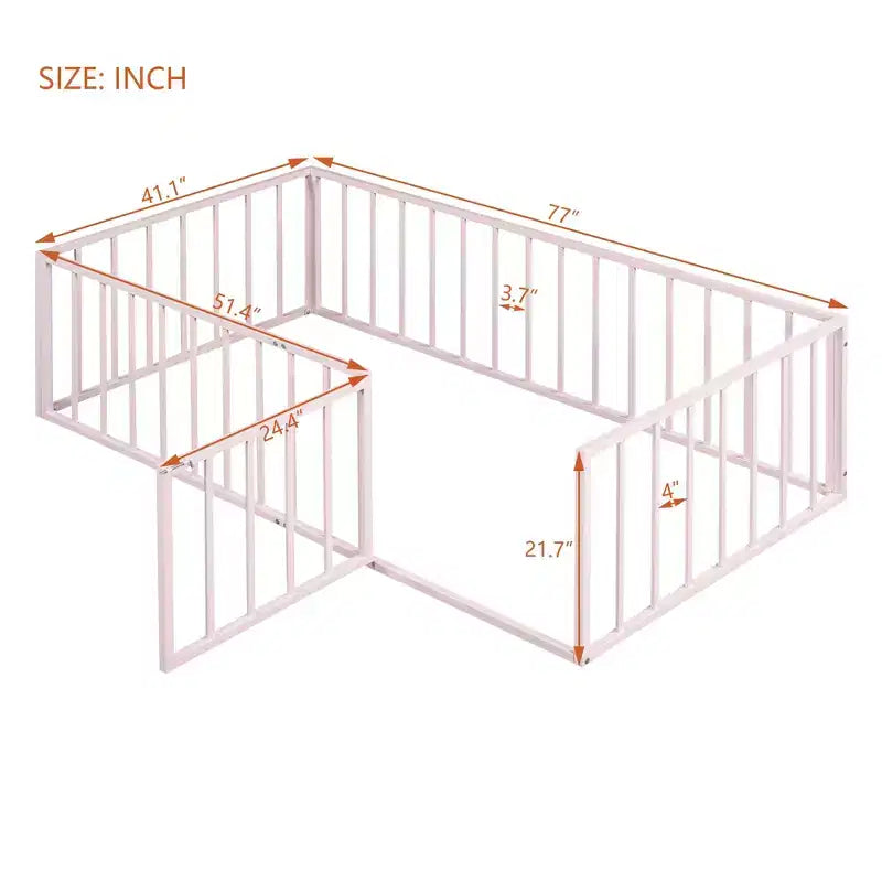 Okak Lit en métal pour enfant jumeau/double/grand, cadre de lit avec clôture surélevée et porte verrouillable, lit pour enfant pour chambre d'enfant et salle de jeux