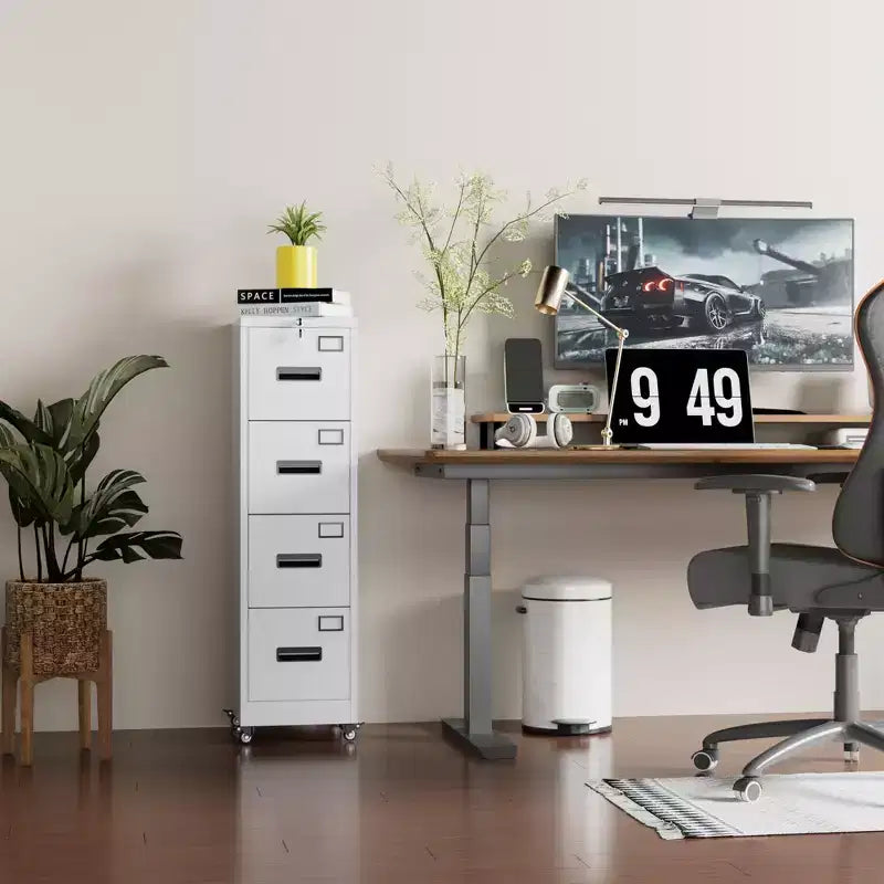 CuisinSmart Classeur métallique à 4 tiroirs avec serrures indépendantes, classeur vertical en acier robuste, tiroirs verrouillables pour la maison, le bureau et l'école