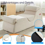 Mjkone Chaise Longue de Yoga en Velours Côtelé, Canapé de Yoga Incurvé avec Appui-Tête/Coussin Lombaire/Repose-Pieds Amovibles, Base Antidérapante