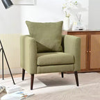 Fauteuil d'appoint en tissu fin, chaise de lecture pour salon avec revêtement doux et oreiller, fauteuil avec pieds en bois massif pour le salon ou la chambre à coucher