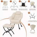 Fauteuil d'appoint confortable en velours Acekool pour adultes, fauteuil de lecture ergonomique avec accoudoirs rembourrés, repose-pieds pliable, poche latérale, rose, gris