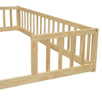 Lit double Bellemave avec barrières de sécurité, en pin et bois composite, naturel et gris, sûr, robuste, peu encombrant, assemblage facile pour enfants