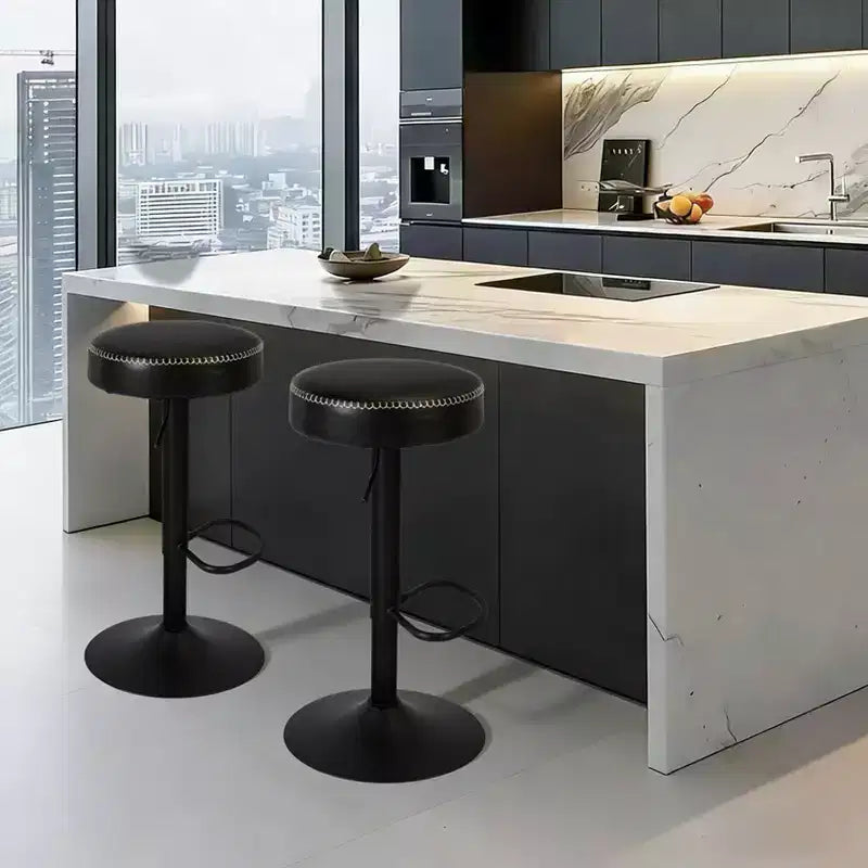 Tabourets de bar réglables en cuir huilé (lot de 2), pivotants à 360°, hauteur réglable de 65 à 85,6 cm, pour îlot de cuisine et bar à domicile