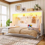Lit escamotable Dalton en bois GDFStudio avec bureau intégré et station de charge USB