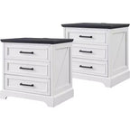 BALHAM TRADE-Tables de chevet lot de 2 avec station de recharge, 3 grands tiroirs, pour chambre à coucher ou salon