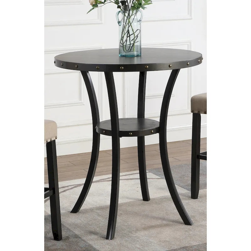 Ensemble de salle à manger moderne 3 pièces avec table de bar ronde et 2 chaises de pub cloutées