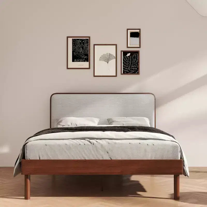 Lit Plateforme Queen Roundhill Furniture Wyller en Bois d'Hévéa, Fini Noyer Naturel