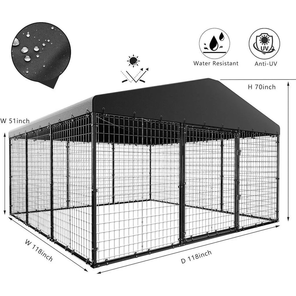 Grande niche extérieure pour chien L 118 x P 118 x H 70, enclos pour chien robuste avec toit étanche