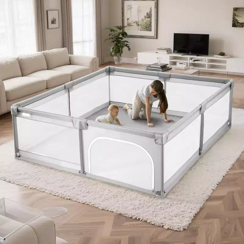 Parc pour bébé VEVOR, grand parc de jeux pour tout-petits de 199,9 x 149,1 cm, parc pour bébé intérieur/extérieur, 50 balles océaniques, porte et filet zippés, gris