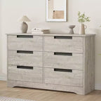 Commode à 6 tiroirs pour chambre à coucher, organiseur double moderne avec poignées encastrées, commode en bois pour salon