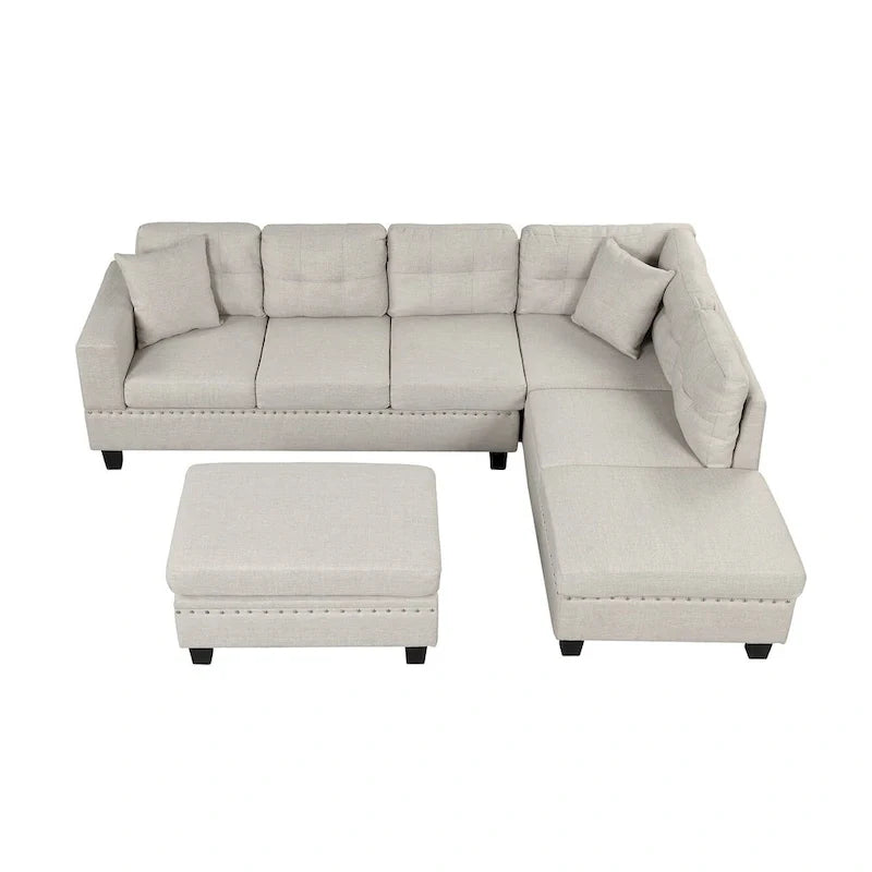 Canapé d'angle moderne 7 places avec pouf de rangement 105