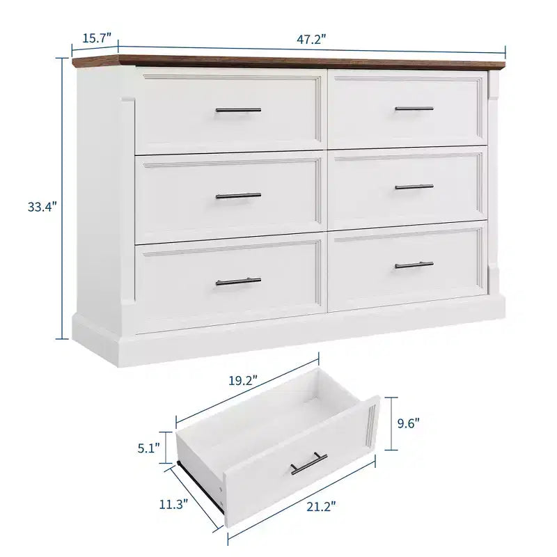 Commode de ferme à 6 tiroirs, commode en bois, armoire de rangement double moderne, pour chambre à coucher, salon