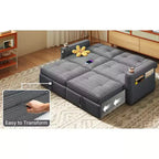 Canapé-lit causeuse Queen size 73" avec lit gigogne, poches et USB, petit canapé convertible moderne 2 places pour salon, gris
