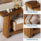 Console en bois de 180 cm, table de canapé ultra-stable avec pieds trapézoïdaux derrière le canapé, table d'entrée extra longue à 2 niveaux pour couloir et salon