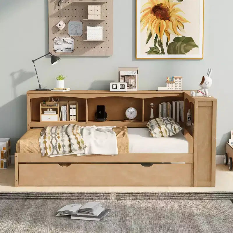 Lit de repos double Whisen Morden Design avec lit gigogne, armoires de rangement et ports USB