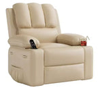 Fauteuil inclinable pour adultes, fauteuil inclinable manuel à bascule en similicuir, fauteuil inclinable pivotant à 360 degrés avec poche latérale, fauteuil inclinable simple, beige