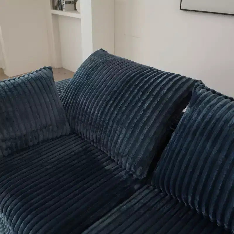 Canapé d'angle modulable en velours côtelé blanc de 4 m avec 2 poufs, grand canapé profond, design double couche, coussin amovible, aucun assemblage requis.