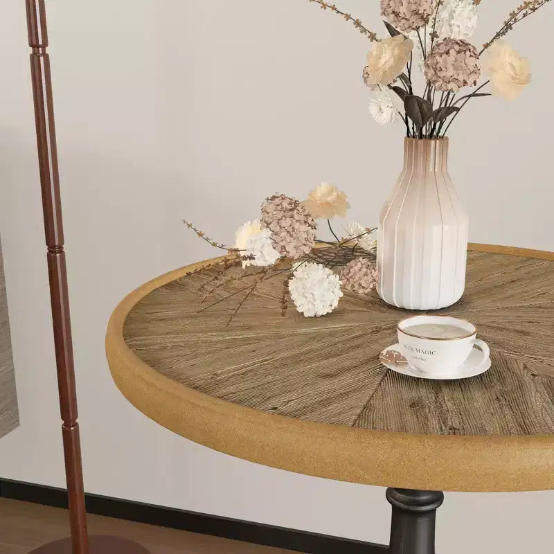 Table d'appoint ronde rétro en bois VIYET 23 – Piètement en métal style campagne française, bois naturel