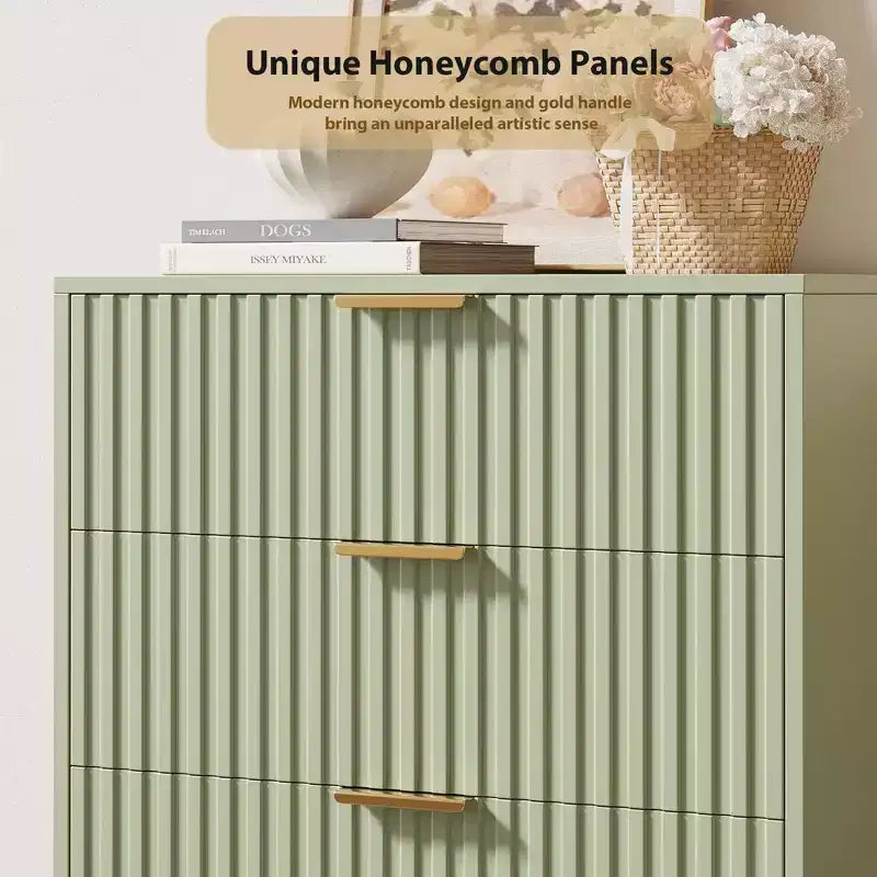 Commode moderne en bois de 122 cm de haut avec 5 tiroirs cannelés profonds et un large plateau pour chambre à coucher, salon, couloir, chambre d'enfant