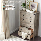 Commode en bois de style campagnard, 5 tiroirs, 122 cm de hauteur, pour chambre à coucher