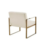 Fauteuil d'appoint Okak avec coussin de dossier confortable et cadre en métal doré, fauteuil de lecture élégant pour salon et salle d'attente.