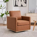 Fauteuil pivotant Etokfoks 30,7 pouces de large en PU marron, avec accoudoirs carrés, fauteuil de salon 360 degrés pour chambre à coucher