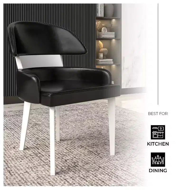 LeisureMod Ethos Chaises de Salle à Manger Modernes (Lot de 2) Sièges en Cuir avec Dossier Courbé et Pieds en Fer Noir, Places Assises pour Cuisine, Salle à Manger, Café