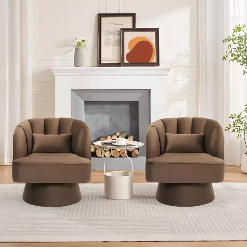 Fauteuil pivotant GustoWave avec accoudoirs, fauteuil rond en velours pivotant à 360° de style Mid-Century, fauteuil moderne pour salon
