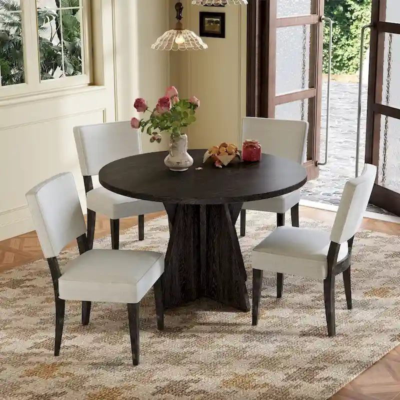 Table à manger ronde 5 pièces avec 4 chaises rembourrées