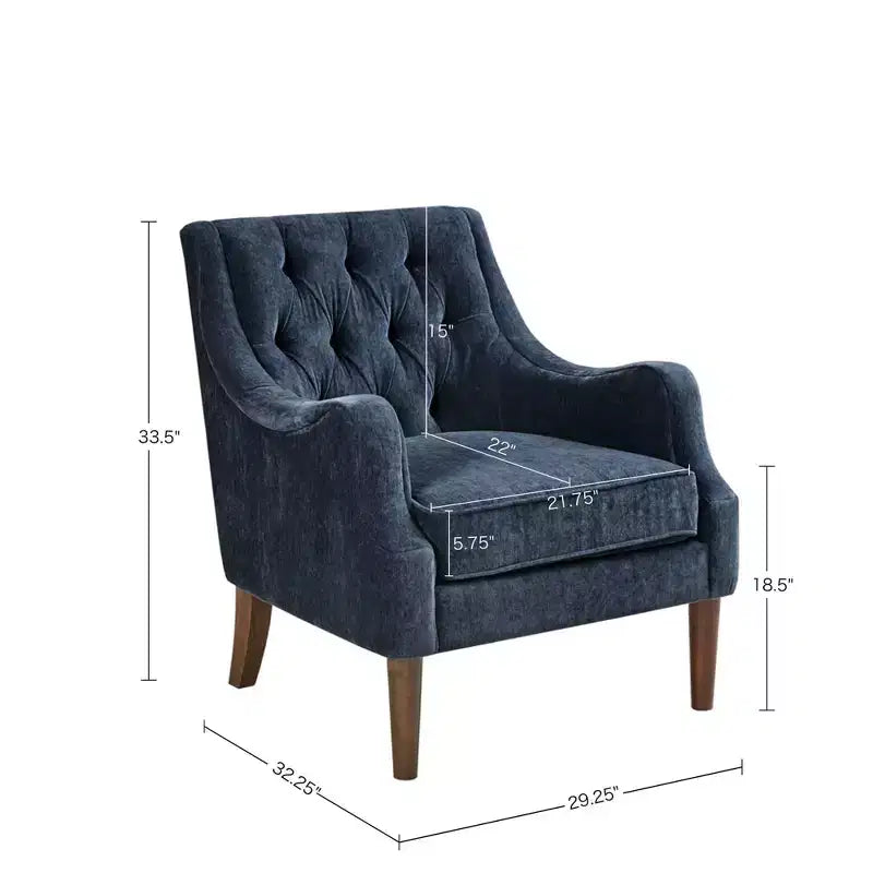 Okak Fauteuil d'appoint contemporain avec boutons capitonnés, coussin rembourré et pieds en bois, pour salon, chambre ou coin lecture