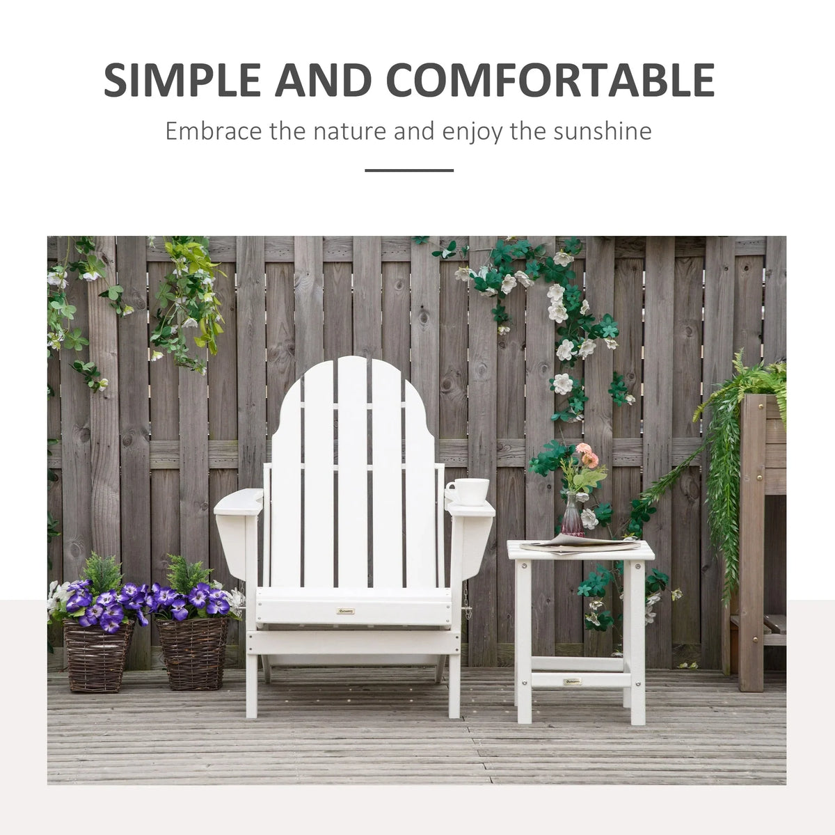 Chaise Outsunny Adirondack Pliante, Chaises de Plage Longues en Plastique HDPE Tout Temps pour Patio, Terrasse et Mobilier de Jardin