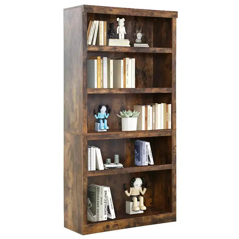 FDW Étagère à Livres Industrielle à 5 Niveaux en Bois, Parfaite pour Bureau à Domicile ou Salon, Marron
