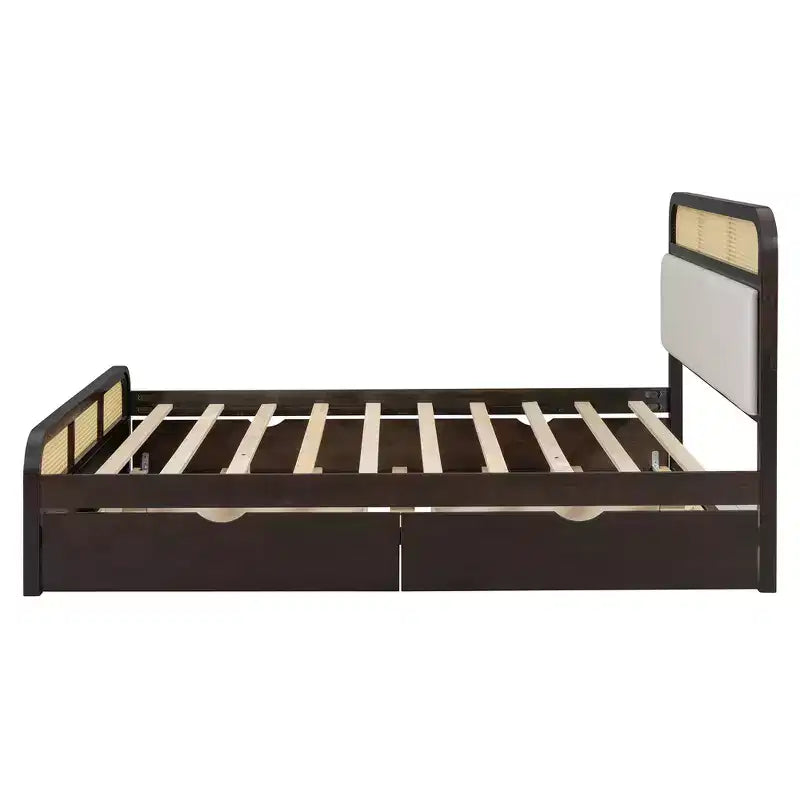 Lit plateforme en bois Whisen, format grand lit, avec lit gigogne et 2 tiroirs