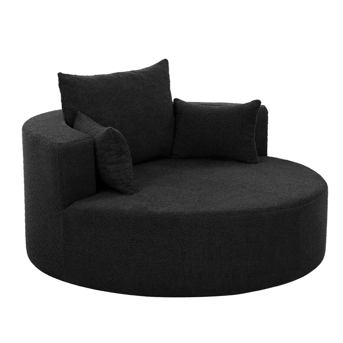 Fauteuil baril accent en chenille, Fauteuil de salon, Fauteuil rond avec base pivotante à 360 degrés et 3 coussins amovibles