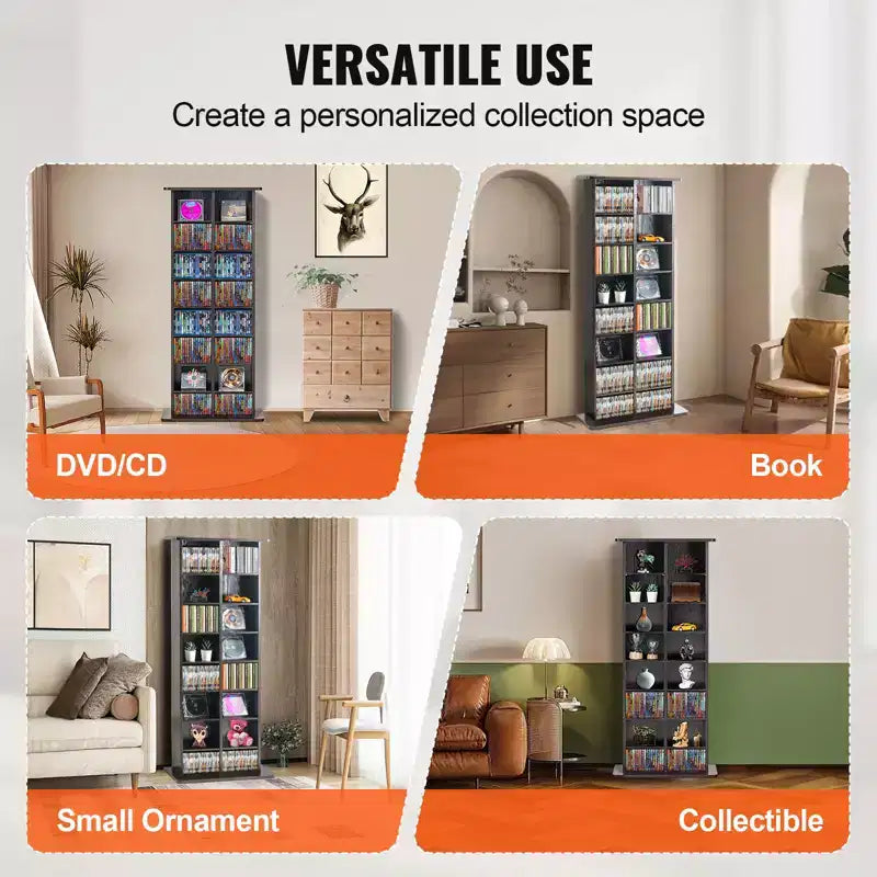 Meuble de rangement multimédia VEVOR, étagère DVD à 8 niveaux pouvant contenir jusqu'à 464 CD, étagères CD réglables à 16 compartiments, protège et organise la musique et les films
