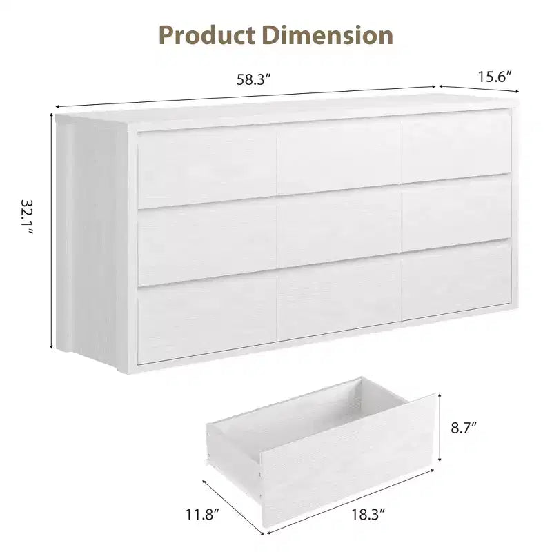 COZONY Commode à 9 tiroirs, Grand meuble de rangement en bois au design minimaliste et moderne pour Chambre, Salon, Couloir