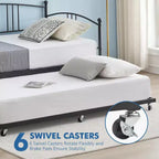 Lit de repos COZONY avec lit gigogne, lit de jour double en métal avec lattes en acier, tête de lit arquée, lit d'appoint peu encombrant pour salon et chambre, noir